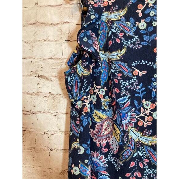 Rachel Roy Label Top Womens Large Navy Blue Floral Flutter Ruffle Sleeves Career - Picture 3 of 15
